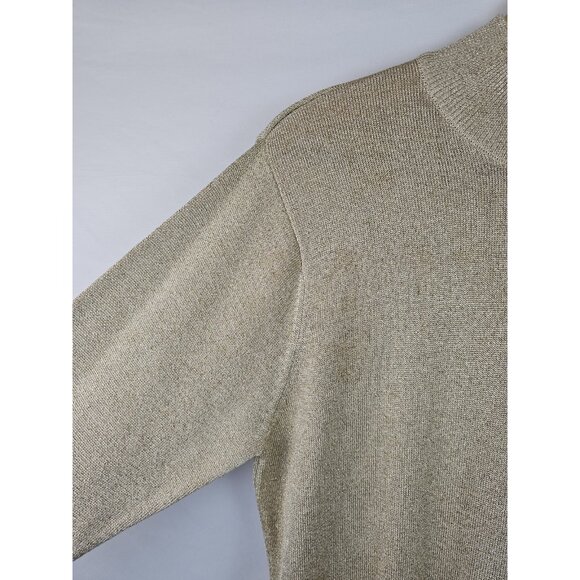 Talbots Petites Women's Top Medium Gold Glitter Mock Neck Vintage Silk Shirt - Picture 3 of 9